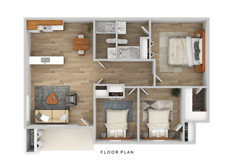 Floor plan for 3 beds, 2 baths, 1094 sqft